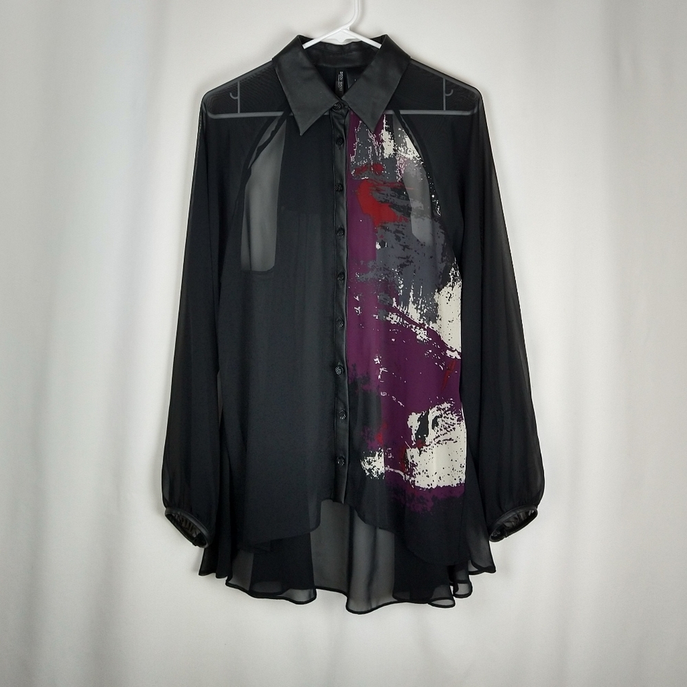 Bisou Bisou Black Faux Leather Sheer Top Jacket